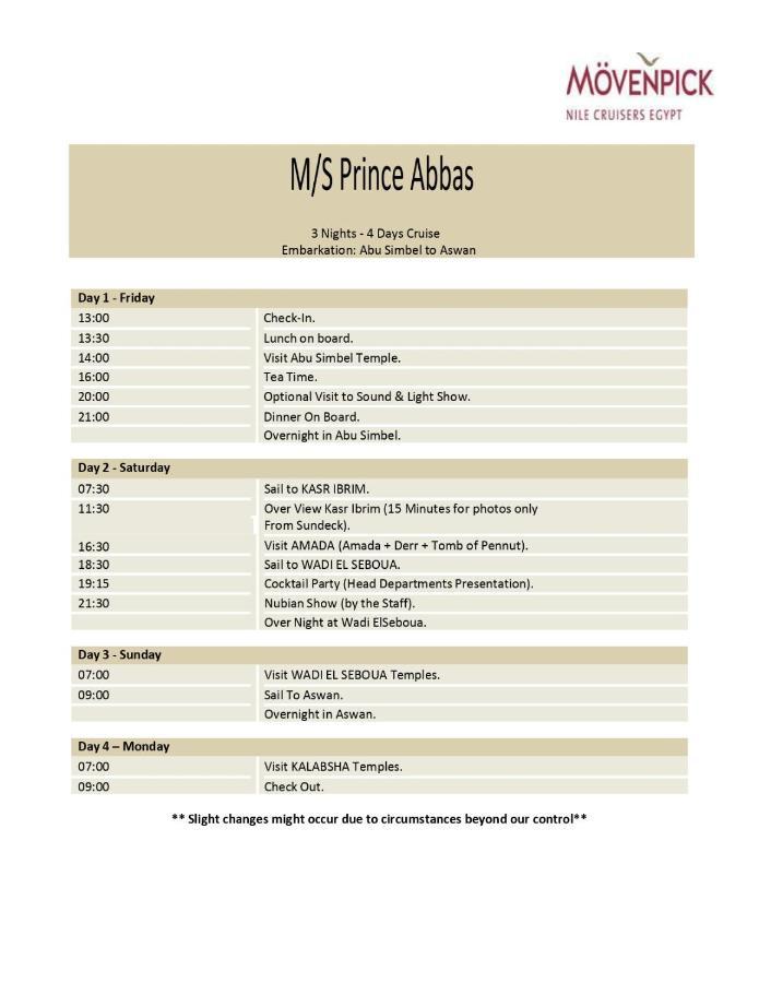 Moevenpick Prince Abbas Lake Nasser Cruise, Every Monday Four Nights From Aswan, Every Friday Three Nights From Abu-Simbel - Including Excursions And Sightseeing Zewnętrze zdjęcie